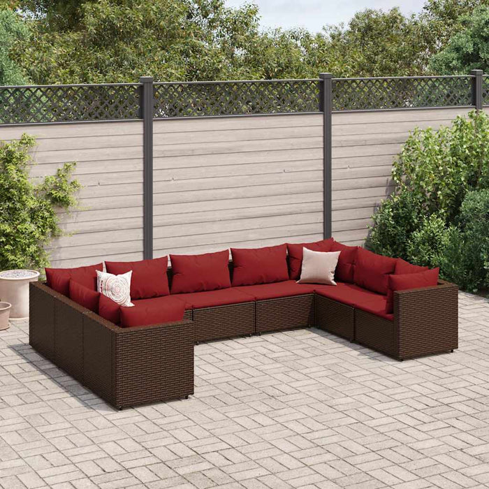 Set mobilier de grădină cu perne, 9 piese, maro, poliratan WALTI