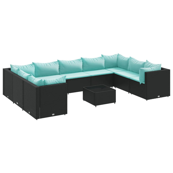 Set mobilier de grădină cu perne, 10 piese, negru, poliratan - WALTI WALTI