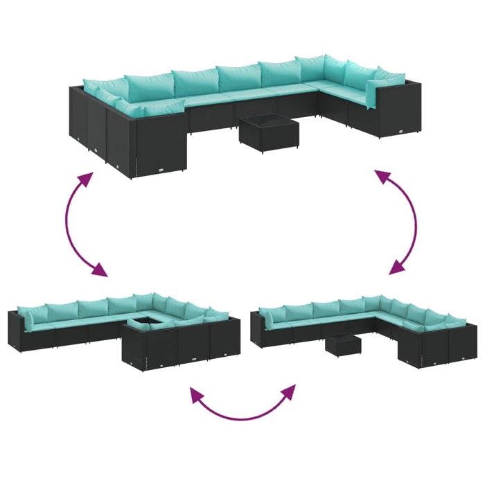 Set mobilier de grădină cu perne, 10 piese, negru, poliratan - WALTI WALTI