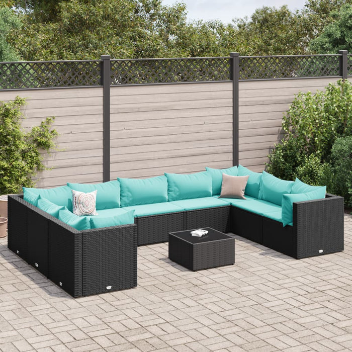 Set mobilier de grădină cu perne, 10 piese, negru, poliratan - WALTI WALTI