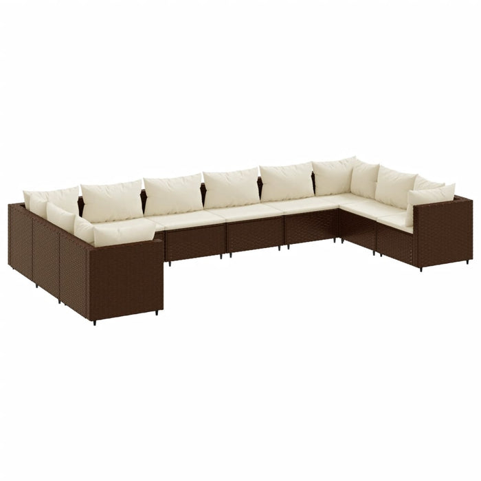 Set mobilier de grădină cu perne, 10 piese, maro, poliratan WALTI