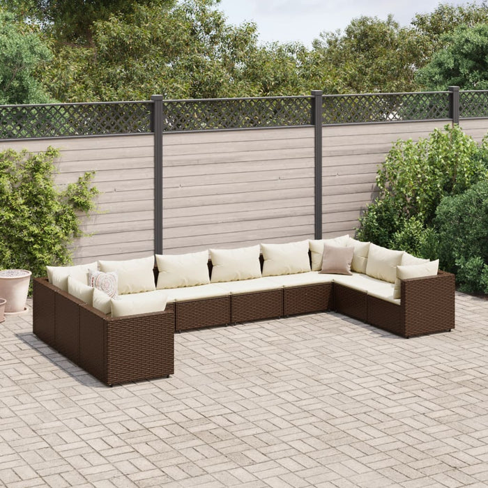 Set mobilier de grădină cu perne, 10 piese, maro, poliratan WALTI