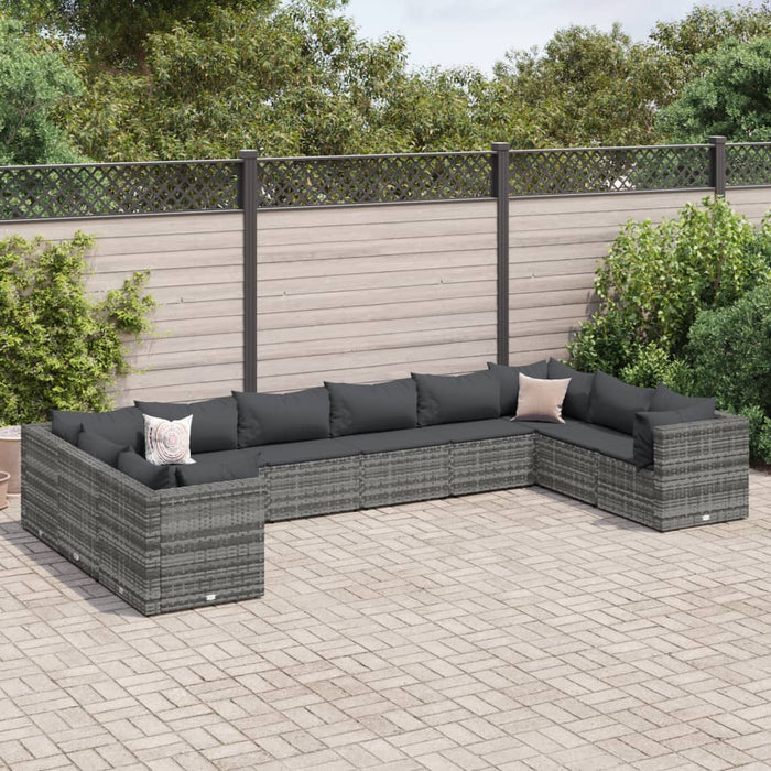 Set mobilier de grădină cu perne, 10 piese, gri, poliratan - WALTI WALTI