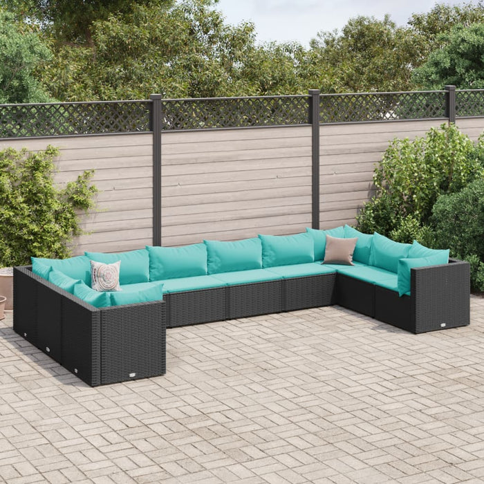 Set mobilier de grădină cu perne, 10 piese, negru, poliratan - WALTI WALTI