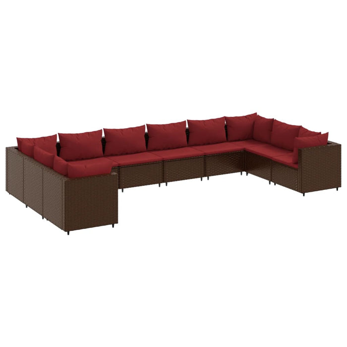 Set mobilier de grădină cu perne, 10 piese, maro, poliratan WALTI
