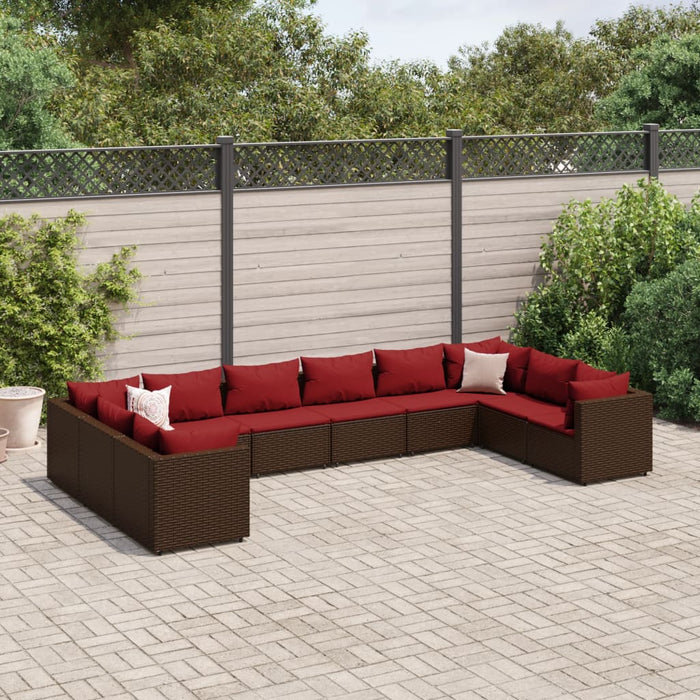 Set mobilier de grădină cu perne, 10 piese, maro, poliratan WALTI