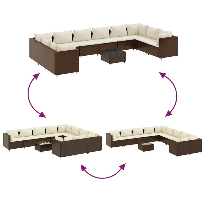 Set mobilier de grădină cu perne, 11 piese, maro, poliratan - WALTI WALTI