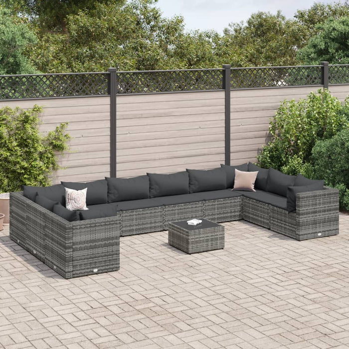 Set mobilier de grădină cu perne, 11 piese, gri, poliratan - WALTI WALTI