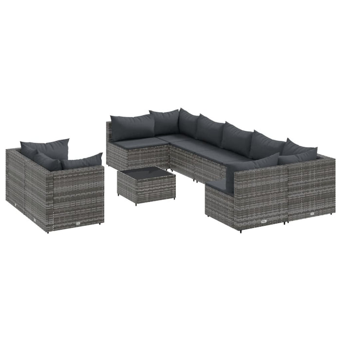 Set mobilier de grădină cu perne, 10 piese, gri, poliratan - WALTI WALTI