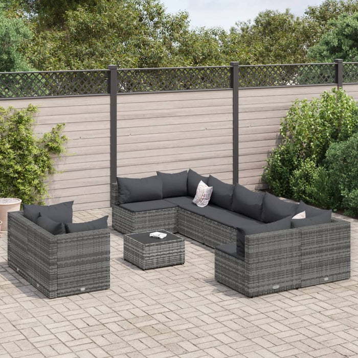 Set mobilier de grădină cu perne, 10 piese, gri, poliratan - WALTI WALTI