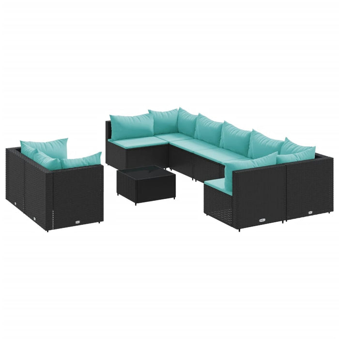 Set canapele de grădină cu perne, 10 piese, negru, poliratan - WALTI WALTI