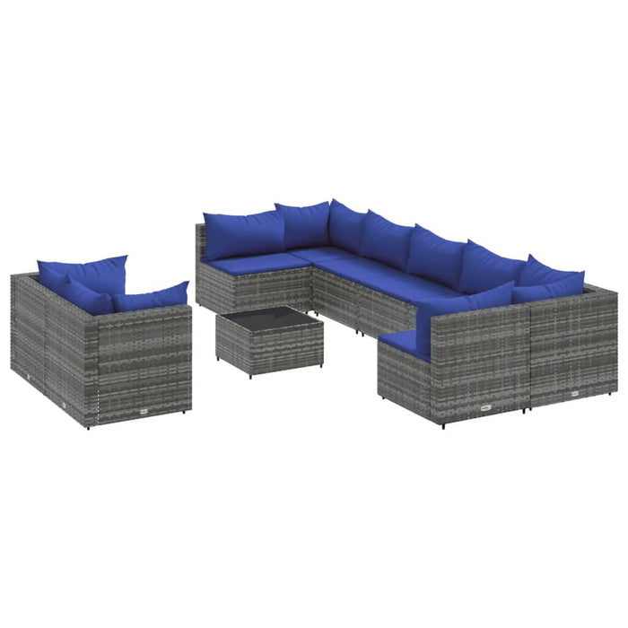 Set mobilier de grădină cu perne, 10 piese, gri, poliratan - WALTI WALTI
