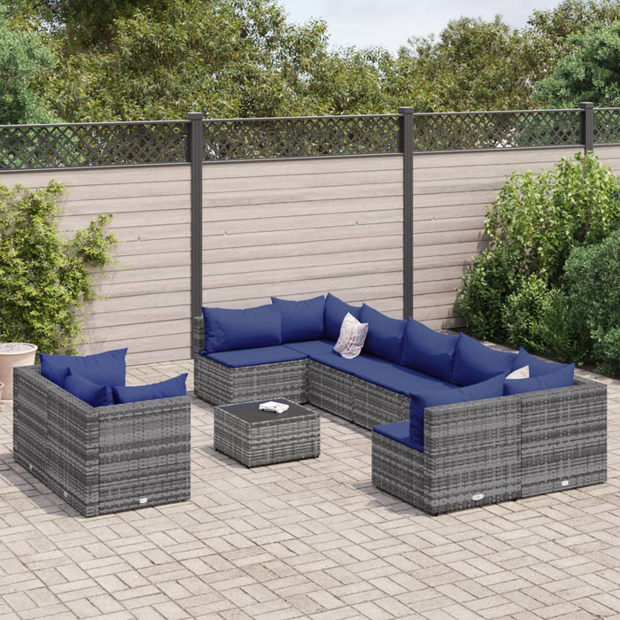 Set mobilier de grădină cu perne, 10 piese, gri, poliratan - WALTI WALTI
