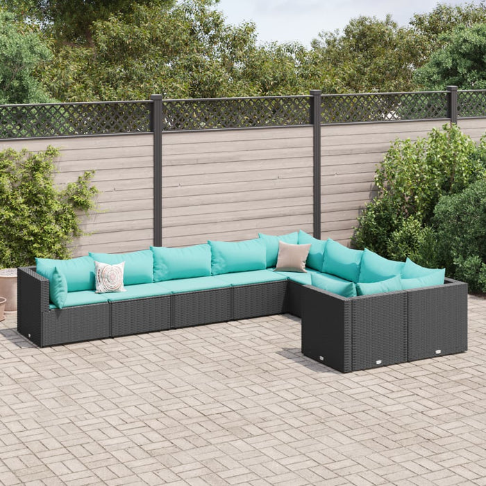 Set mobilier de grădină cu perne, 9 piese, negru, poliratan - WALTI WALTI