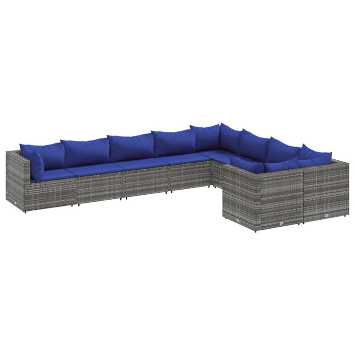 Set canapele de grădină, 9 piese, cu perne, gri, poliratan WALTI