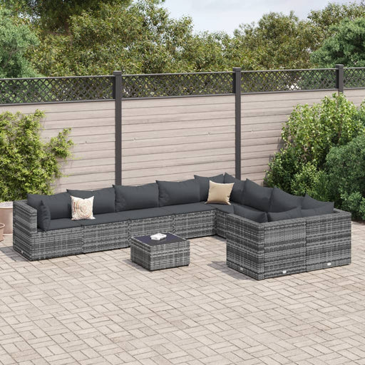 Set mobilier de grădină cu perne, 10 piese, gri, poliratan - WALTI WALTI