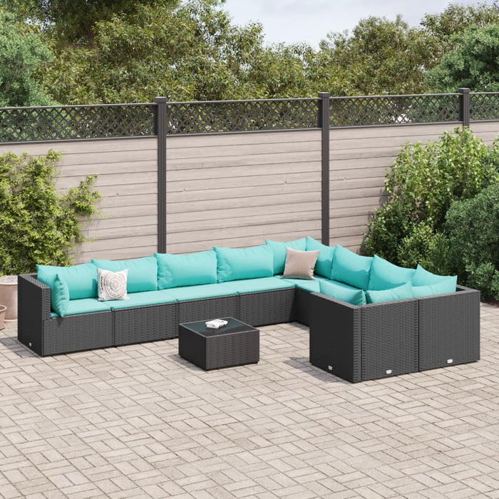 Set canapele de grădină cu perne, 10 piese, negru, poliratan - WALTI WALTI