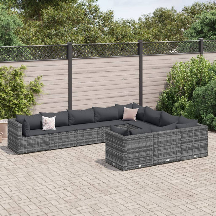 Set mobilier de grădină cu perne, 10 piese, gri, poliratan - WALTI WALTI