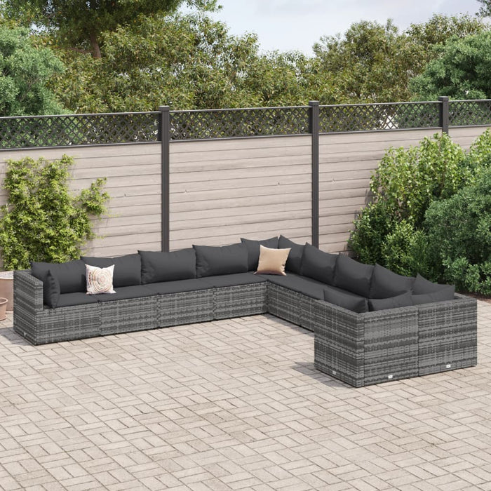 Set mobilier de grădină cu perne, 10 piese, gri, poliratan - WALTI WALTI