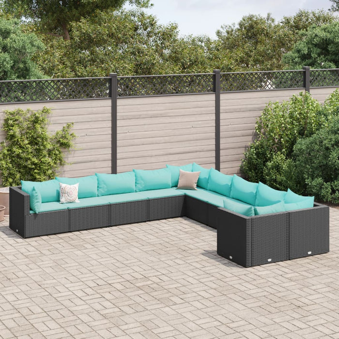 Set canapele de grădină cu perne, 10 piese, negru, poliratan - WALTI WALTI