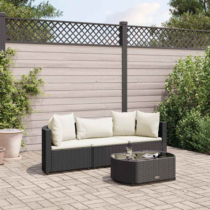 Set mobilier de grădină cu perne, 4 piese, negru, poliratan - WALTI WALTI