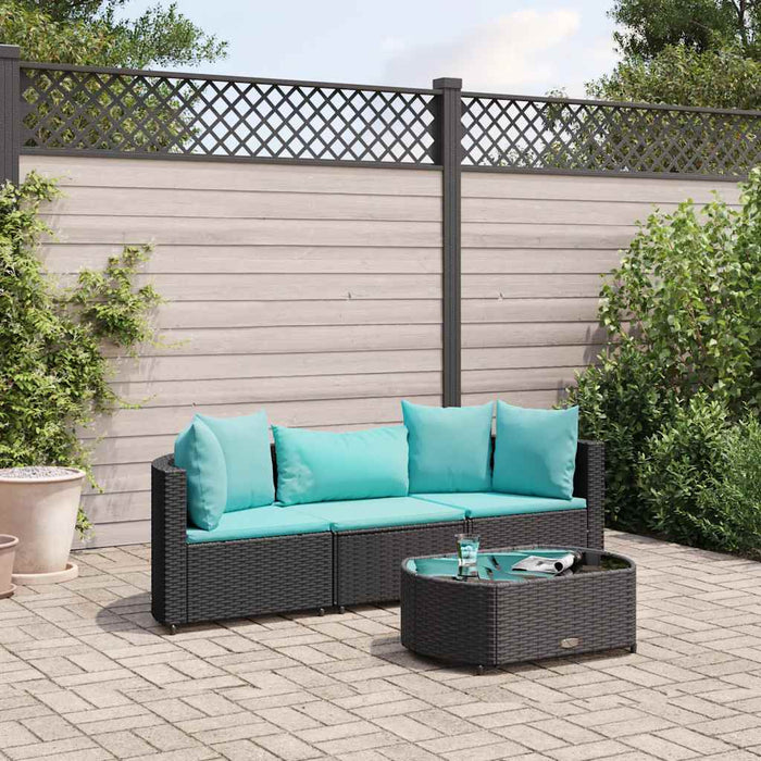 Set mobilier de grădină cu perne, 4 piese, negru, poliratan - WALTI WALTI