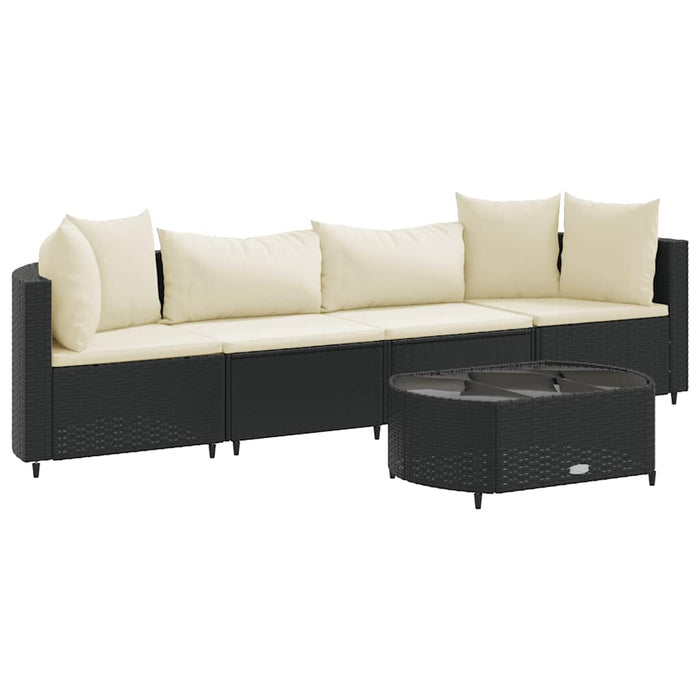 Set mobilier de grădină cu perne, 5 piese, negru, poliratan WALTI