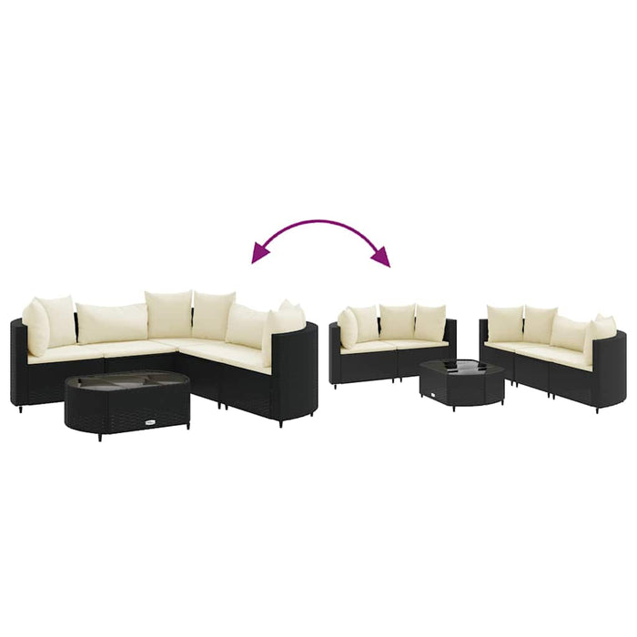 Set mobilier de grădină cu perne, 6 piese, negru, poliratan WALTI