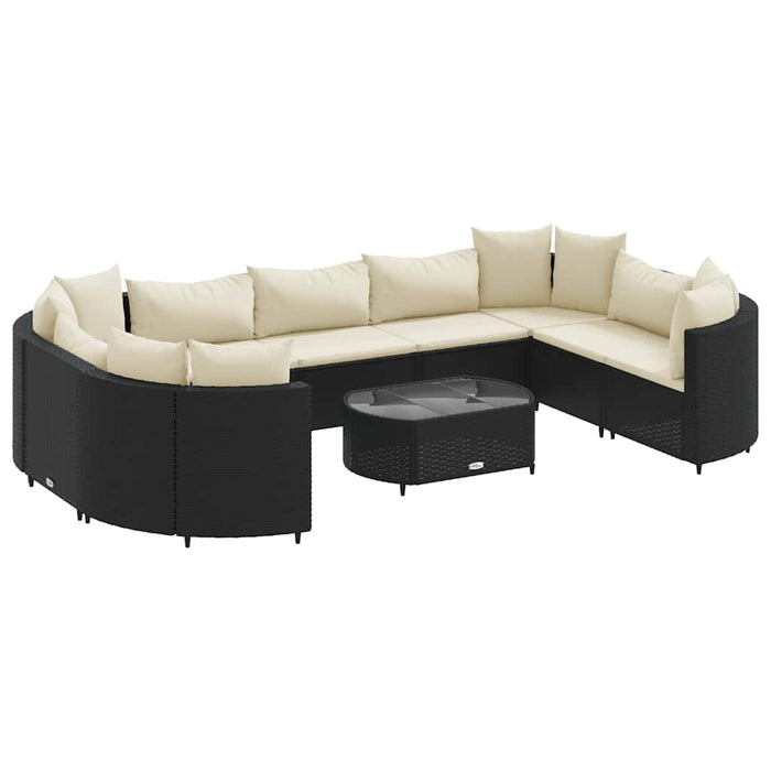 Set canapele de grădină cu perne, 10 piese, negru, poliratan WALTI