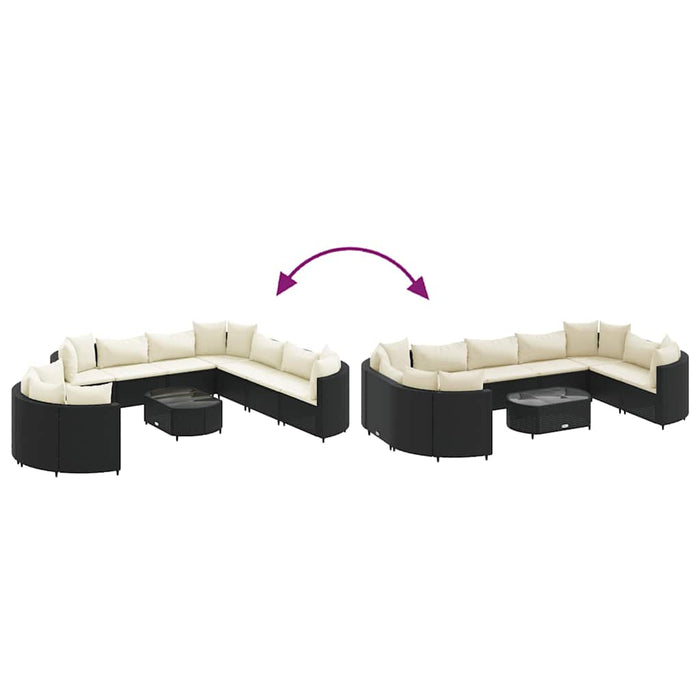 Set canapele de grădină cu perne, 10 piese, negru, poliratan WALTI