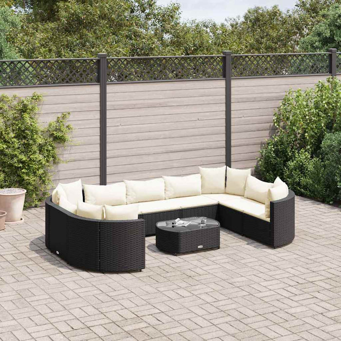 Set canapele de grădină cu perne, 10 piese, negru, poliratan WALTI