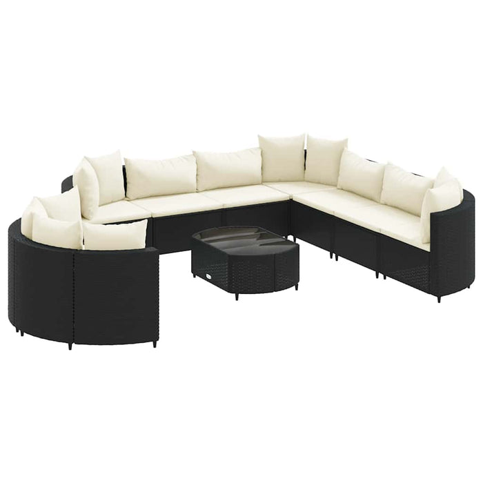 Set canapele de grădină cu perne, 10 piese, negru, poliratan WALTI