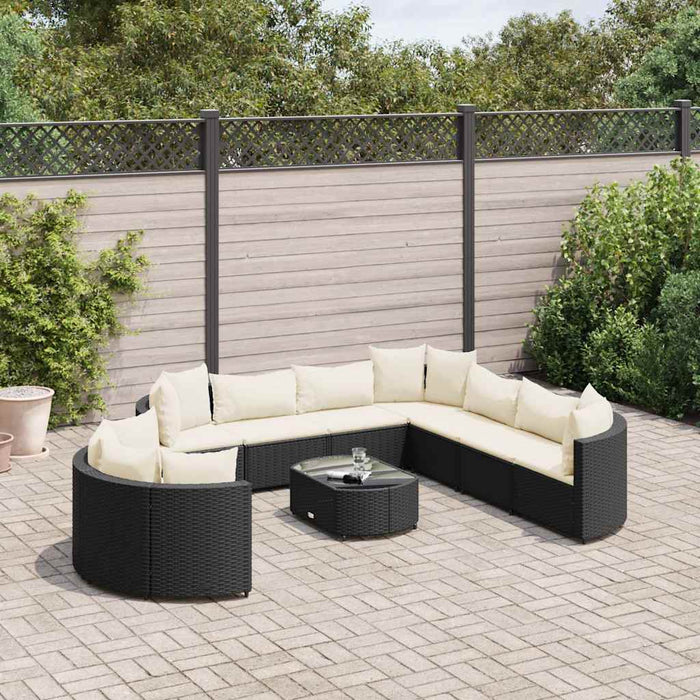 Set canapele de grădină cu perne, 10 piese, negru, poliratan WALTI