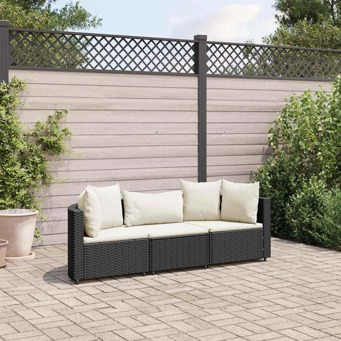 Set mobilier de grădină cu perne, 3 piese, negru, poliratan - WALTI WALTI