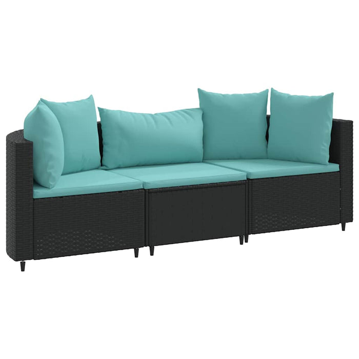 Set mobilier de grădină cu perne, 3 piese, negru, poliratan - WALTI WALTI