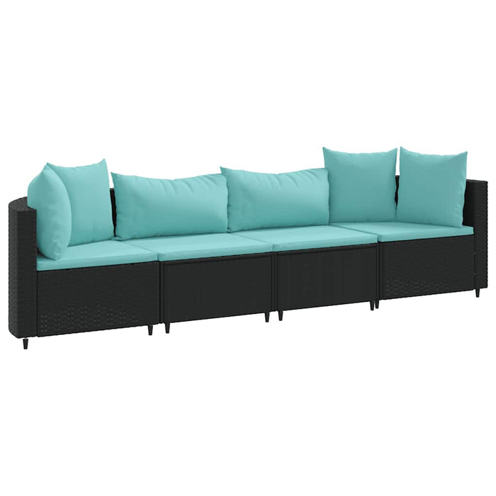 Set mobilier de grădină cu perne, 4 piese, negru, poliratan - WALTI WALTI