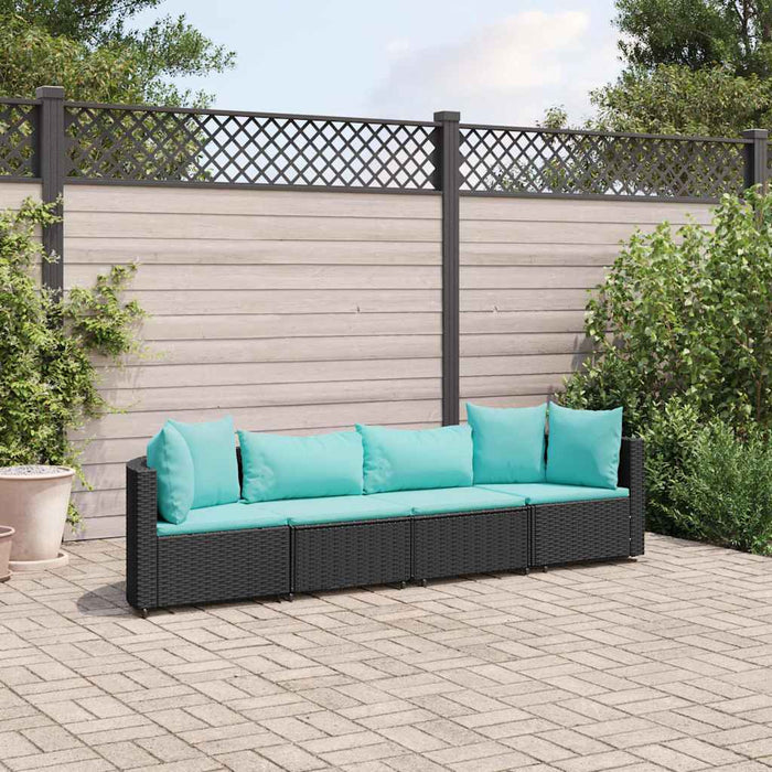 Set mobilier de grădină cu perne, 4 piese, negru, poliratan - WALTI WALTI