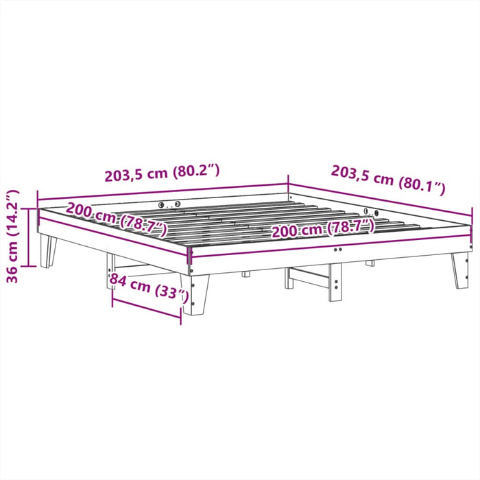 Cadru de pat fără saltea, alb, 200x200 cm, lemn masiv pin - WALTI WALTI