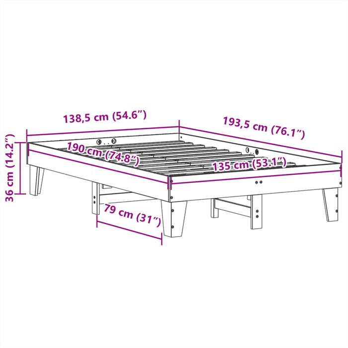 Cadru de pat fără saltea, alb, 135x190 cm, lemn masiv de pin - WALTI WALTI