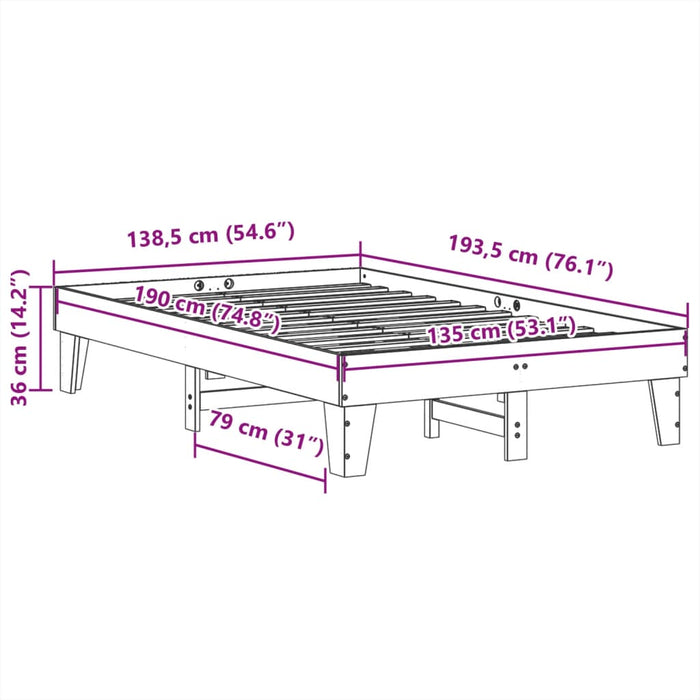 Cadru pat fără saltea, maro ceruit, 135x190 cm, lemn masiv pin - WALTI WALTI