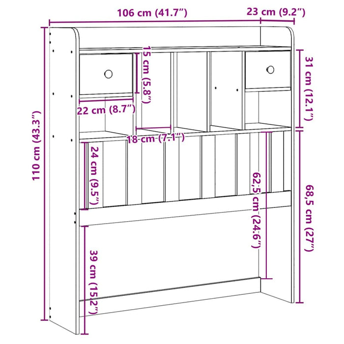 Tăblie de pat cu depozitare, 100 cm, lemn masiv de pin WALTI