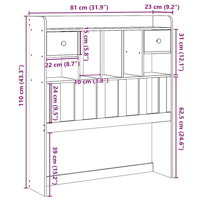 Tăblie de pat cu depozitare, 75 cm, lemn masiv de pin WALTI