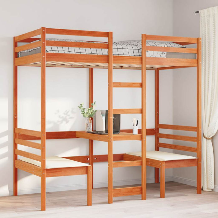 Cadru pat etajat birou/scaune, maro, 80x200 cm, lemn masiv pin - WALTI WALTI
