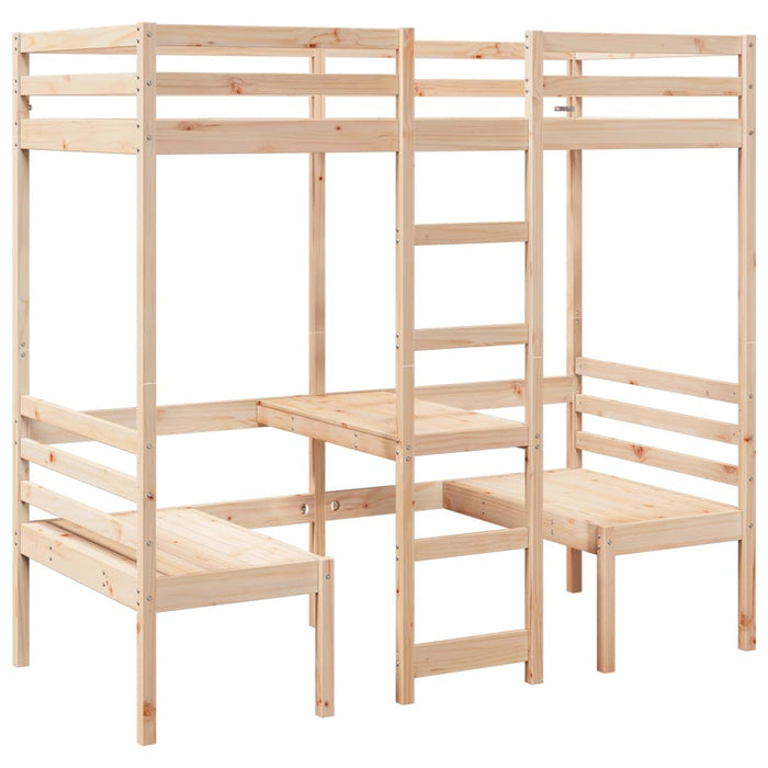 Cadru pat etajat, birou/scaune, 90x190 cm, lemn masiv pin - WALTI WALTI