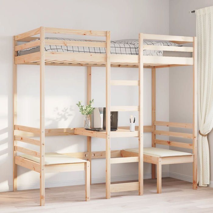 Cadru pat etajat, birou/scaune, 90x190 cm, lemn masiv pin - WALTI WALTI