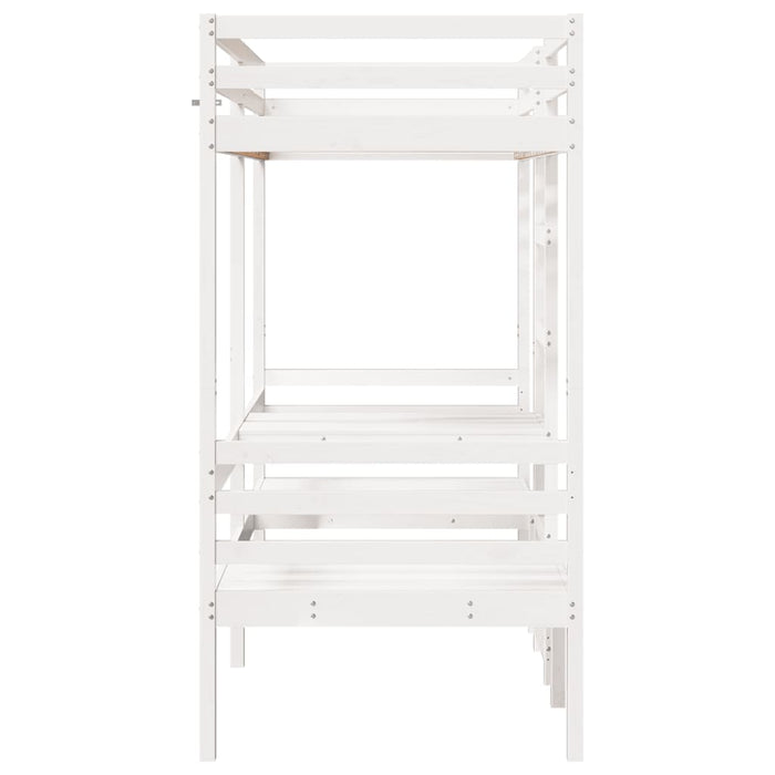Cadru pat etajat, birou/scaune, alb, 90x190 cm, lemn masiv pin - WALTI WALTI