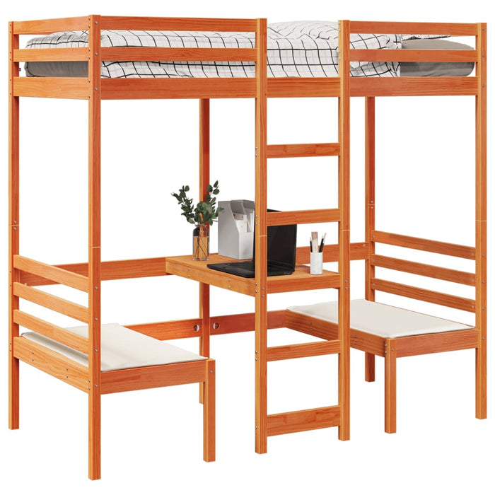 Cadru pat etajat birou/scaune, maro, 90x190 cm, lemn masiv pin - WALTI WALTI