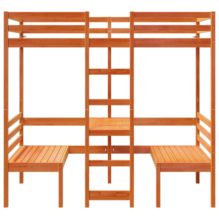 Cadru pat etajat birou/scaune, maro, 90x190 cm, lemn masiv pin - WALTI WALTI
