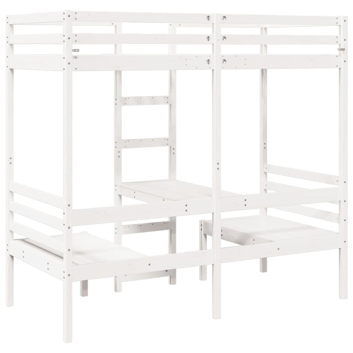 Cadru pat etajat, birou/scaune, alb, 75x190 cm, lemn masiv pin - WALTI WALTI