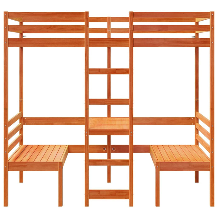 Cadru pat etajat birou/scaune, maro, 75x190 cm, lemn masiv pin - WALTI WALTI
